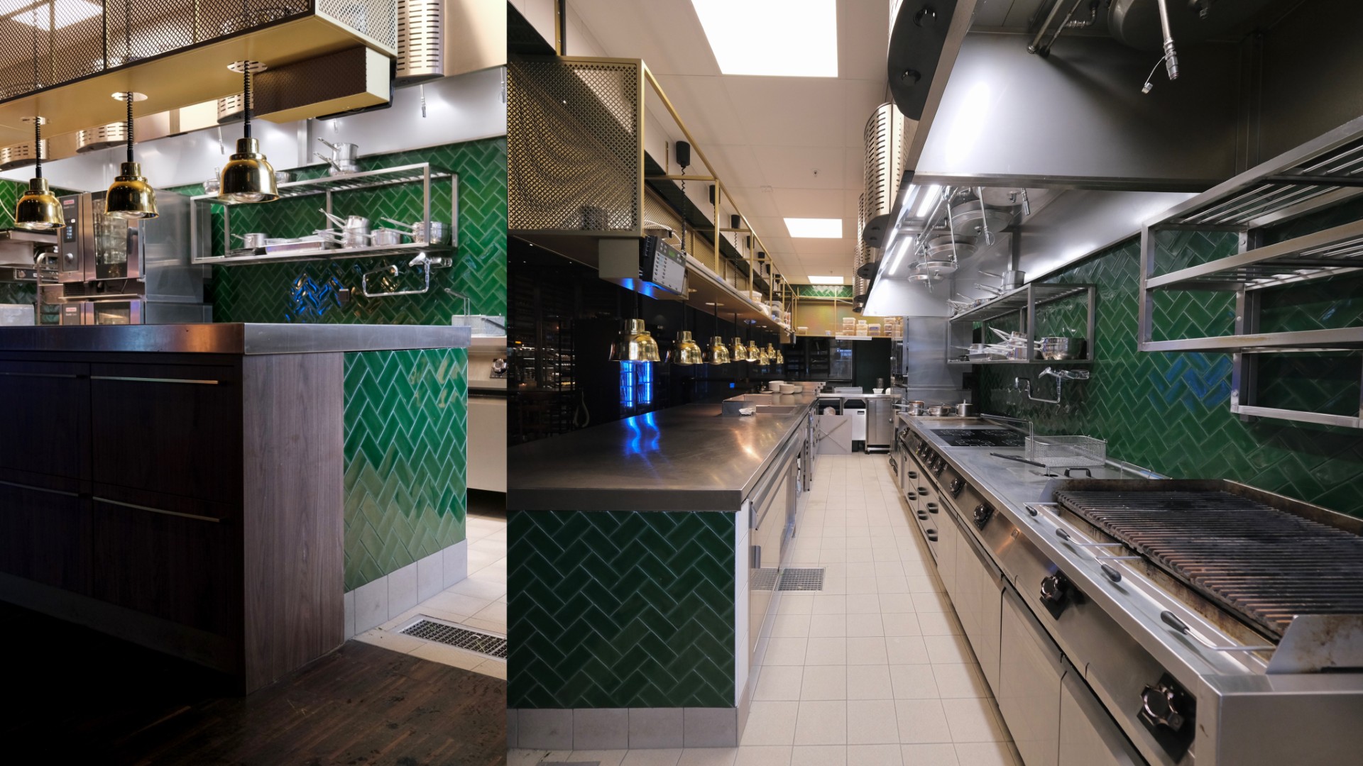 Restaurangkök med rostfri inredning